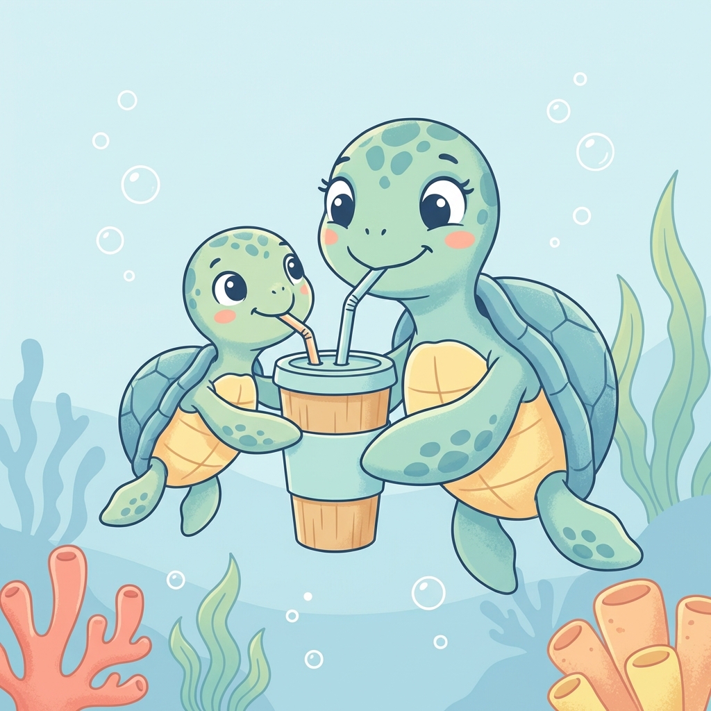 Mother and Baby Turtle Illustration